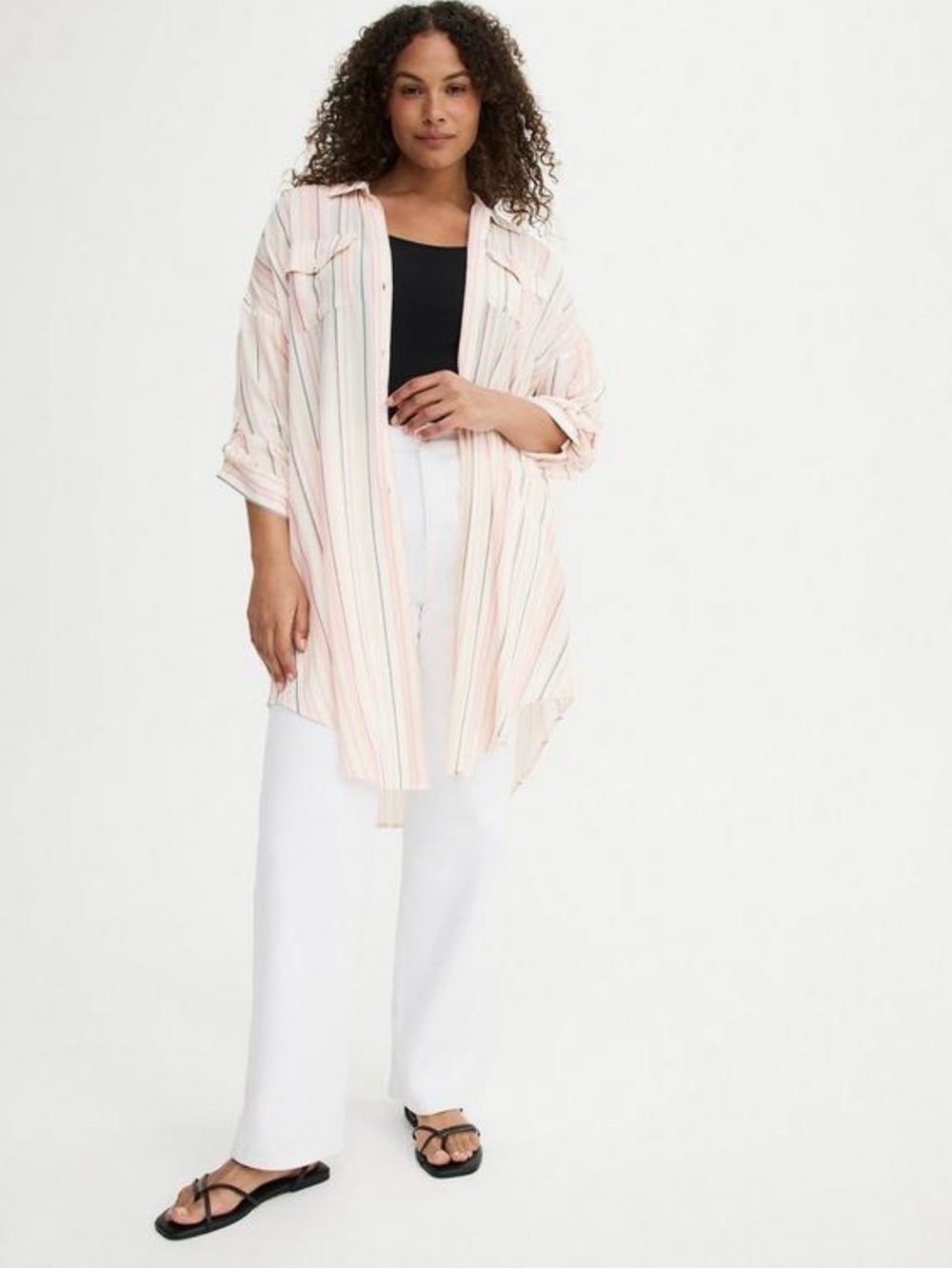 Torrid Pink and Cream Striped Button Down Shirt